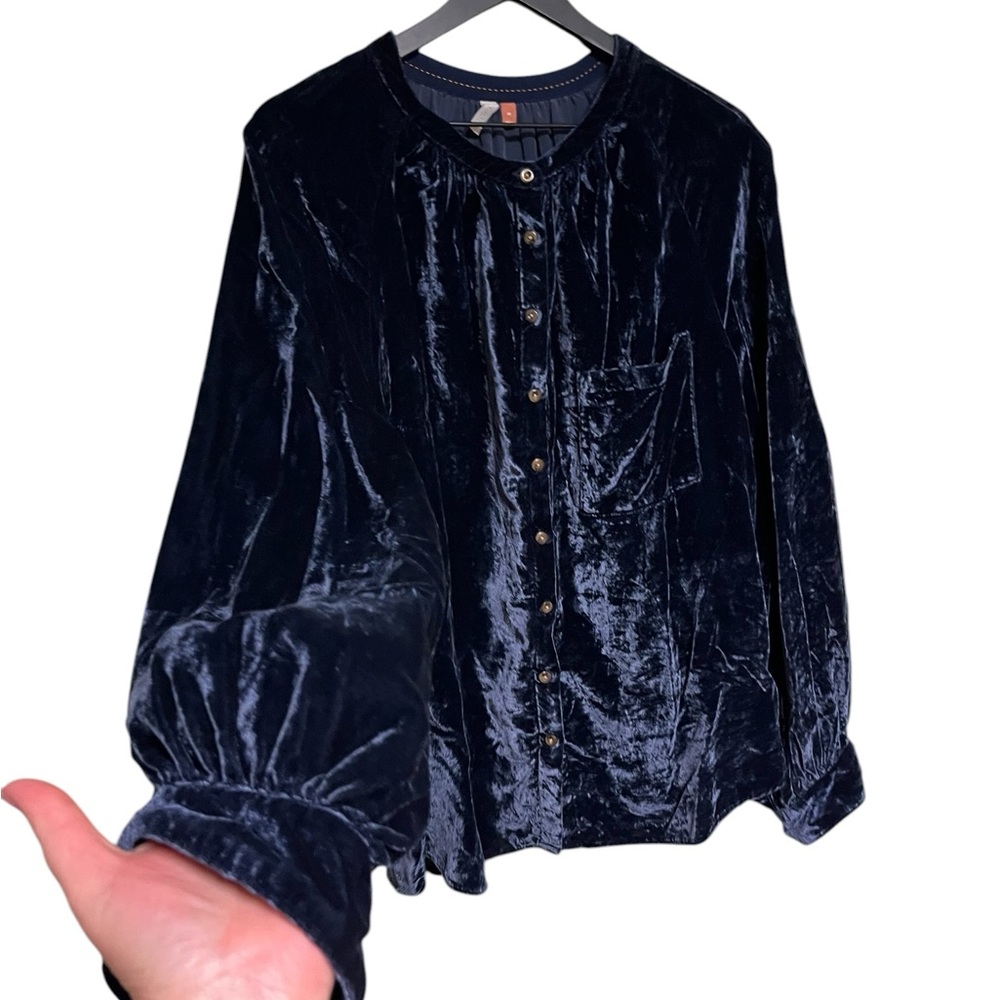 Pilcro by Anthropologie Navy Velvet Button-Front Women's Top size 2X - Picture 4 of 15